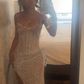 Robe de bal longue à paillettes, style sirène, sans bretelles, C4887