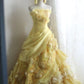 Robe de bal jaune bustier en satin et mousseline de soie, longue robe de soirée à fleurs, C4889