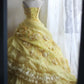 Robe de bal jaune bustier en satin et mousseline de soie, longue robe de soirée à fleurs, C4889