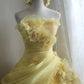 Robe de bal jaune bustier en satin et mousseline de soie, longue robe de soirée à fleurs, C4889