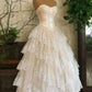 Robe de bal élégante, bustier, en satin et dentelle, longue, à volants, robe de soirée, C4891