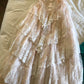 Classy Ball Gown Strapless Satin Lace Tiered Long Prom Dresses Formal Dress C4891