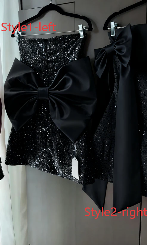 Sparkly A Line Strapless Satin Sequin Backless With Bow Short Homecoming Dress 19th Birthday Outfits C4893