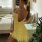 Robe courte bustier jaune en mousseline de soie, coupe trapèze, tenue de soirée pour 19e anniversaire, C4896