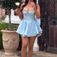 Pale Blue A Line Spaghetti Straps Satin Back With Bow Short Homecoming Dress 21th Birthday Outfits C4898