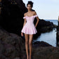 Pink A Line Off The Shoulder Satin Short Homecoming Dress 21th Birthday Outfits C4899