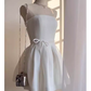 Simple A line Strapless White Birthday Dress Satin Homecoming Dresses C489