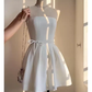 Simple A line Strapless White Birthday Dress Satin Homecoming Dresses C489