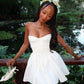 Simple White A Line Strapless Satin Short Homecoming Dress 20th Birthday Outfits C4903