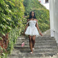 Pretty A Line Off The Shoulder White Satin Lace Short Homecoming Dress 17th Birthday Outfits C4911