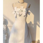 Robe trapèze blanche Simple, bretelles Spaghetti, robe d'anniversaire, robes de soirée, C491
