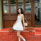 Pretty A line Strapless Satin Lace Short Homecoming Dress 19th Birthday Outfits C4922