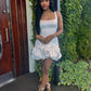 White A line Spaghetti Straps Satin Short Homecoming Dress 17th Birthday Outfits C4924