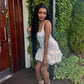 White A line Spaghetti Straps Satin Short Homecoming Dress 17th Birthday Outfits C4924