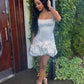 White A line Spaghetti Straps Satin Short Homecoming Dress 17th Birthday Outfits C4924