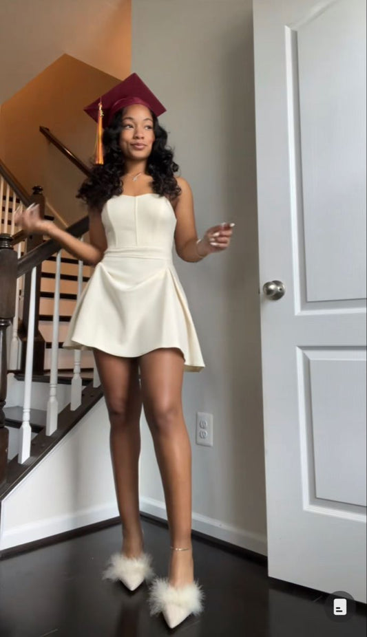 Simple A Line Strapless Satin Short Homecoming Dress 22th Birthday Outfits C4925
