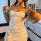 Sparkly 20th White Mermaid Strapless Satin Sequin Short Homecoming Dress Birthday Outfits C4929