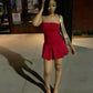 Red A Line Strapless Satin Short Homecoming Dress 19th Birthday Outfits C4932