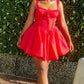 Elegant A Line Spaghetti Straps Red Satin Short Homecoming Dress 21th Birthday Outfits C4936