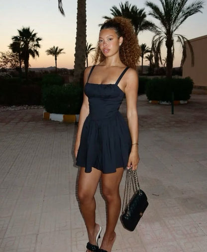 Classy A Line Spaghetti Straps Black Satin Short Homecoming Dress 21th Birthday Outfits C4938