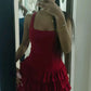 Burgundy A Line Halter Satin Tiered Short Homecoming Dress 17th Birthday Outfits C4948