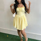Simple Pastel Yellow A Line Spaghetti Straps Satin Short Homecoming Dress 18th Birthday Outfits C4950