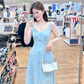 Robe de bal longue en satin et dentelle, coupe trapèze, col en V, C4961