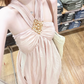 Robe de bal longue en satin à col licou et perles, élégante et élégante, coupe trapèze, C4964