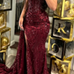 Gorgeous Mermaid Strapless Black Satin Sequin Beads Slit Long Prom Dresses Formal Dress C4965
