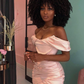 Pink Mermaid Off The Shoulder Satin Pleated Short Homecoming Dress 18th Birthday Outfits C4977