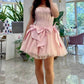 Pink Ball Gown Strapless Satin Tulle Bow Short Homecoming Dress 16th Birthday Outfits C4990