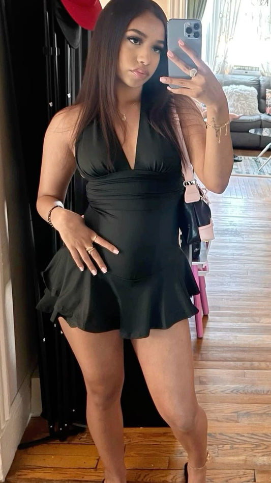Black A Line Halter Satin Short Homecoming Dress 21th Birthday Outfits C4995