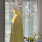 Gorgeous Mermaid Sapghetti Straps Yellow Satin Chiffon Beads Long Prom Dresses Formal Dress C5000