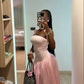 Charming Pink A Line Spaghetti Straps Satin Long Prom Dresses Formal Dress C5002