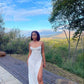 White Mermaid Halter Satin Slit Long Prom Dresses Formal Dress C5004