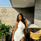 Sexy Mermaid One Shoulder White Satin Slit Long Prom Dresses Formal Dress C5005