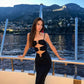 Robe de bal longue en satin noir à bretelles spaghetti et sirène, robe de soirée C5006