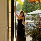 Robe de bal longue en satin noir, élégante, coupe trapèze, dos nu, C5007