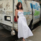 Chic A Line Spaghetti Straps Satin Long Prom Dresses Formal Dress C5011
