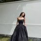 Classy A Line Spaghetti Straps Black Satin Long Prom Dresses Formal Dress C5013