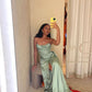 Superbe robe de bal sirène bustier en satin plissé avec perles et fente longue C5016
