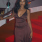 Robe de bal longue en satin à bretelles spaghetti et style sirène simple C5017