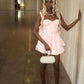 Pretty Pink A Line Spaghetti Straps Satin Back With Bow Short Homecoming Dress 21th Birthday Outfits C5020