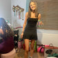 Black Sheath A Line Square Satin Short Homecoming Dress 19th Birthday Outfits C5022