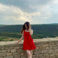 Classy A Line Square Red Satin Short Homecoming Dress 20th Birthday Outfits C5045