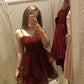 Robe de soirée courte bordeaux en tulle à bretelles spaghetti, coupe trapèze, tenue pour 18e anniversaire, C5046