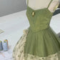 Retro A Line Spaghetti Straps Satin Printed Chiffon Short Homecoming Dress 19th Birthday Outfits C5053
