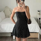 Chic A Line Halter Satin Polka Dots Short Homecoming Dress 18th Birthday Outfits C5059
