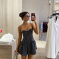 Elegant A Line Spaghetti Straps Satin Polka Dots Short Homecoming Dress 19th Birthday Outfits C5060