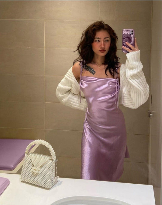 Lilac A Line Spaghetti Straps Satin Short Homecoming Dress 19th Birthday Outfits C5061